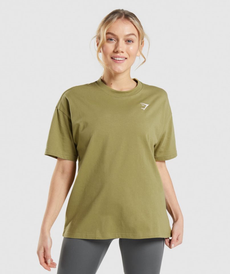 Women\'s Gymshark Training Oversized T-Shirts Olive | NZ 4XMQIB